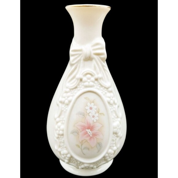 Cameo Ribbon Vase Royal Heritage Hand-Painted Floral Design Bow 6 Inch Vintage - Picture 8 of 16